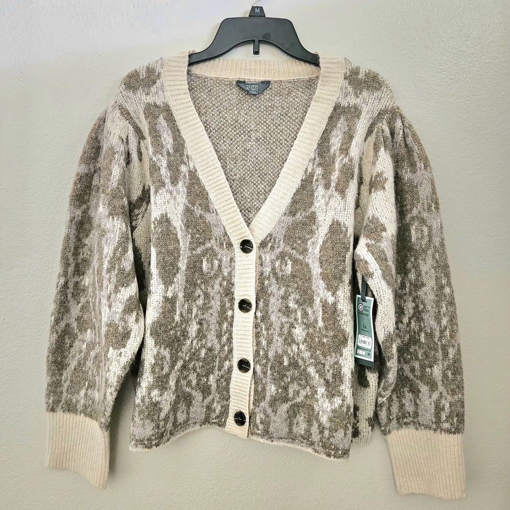 Terra & Sky Cream and Brown Cardigan Sweater
